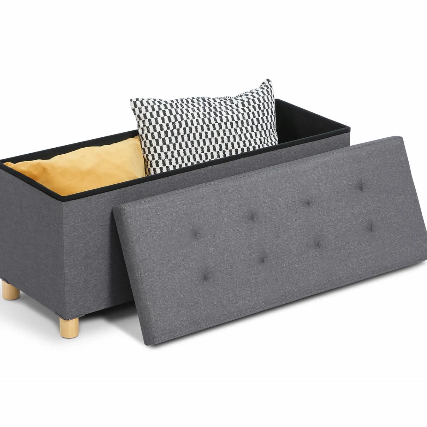 Banquette rangement tissu gris en lin*IDMarket Hot