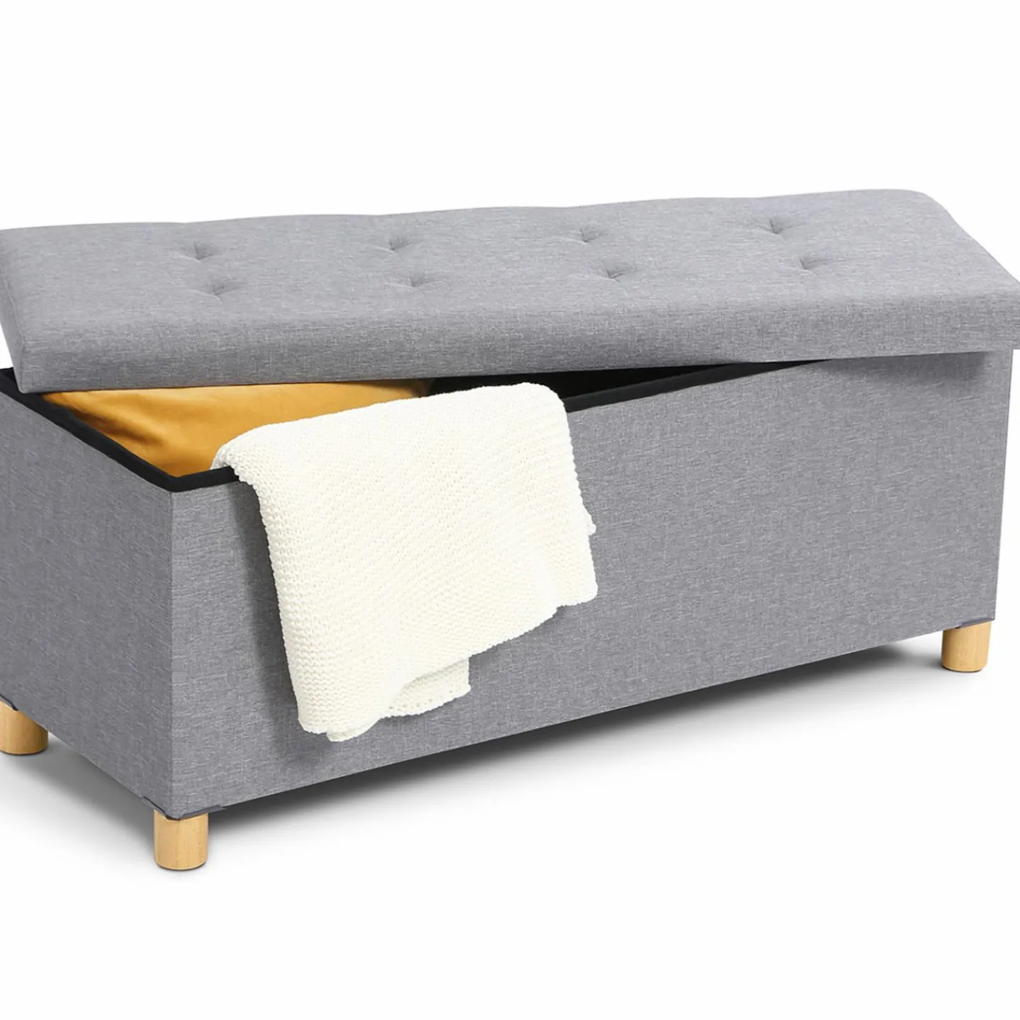 Banquette rangement tissu gris clair en lin*IDMarket Outlet