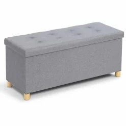 Banquette rangement tissu gris clair en lin*IDMarket Outlet