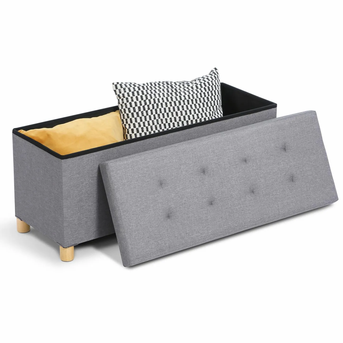 Banquette rangement tissu gris clair en lin*IDMarket Outlet