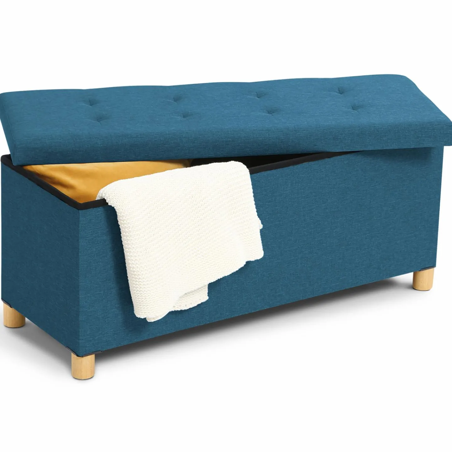 Banquette rangement tissu bleu canard en lin*IDMarket Clearance