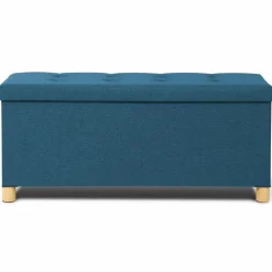 Banquette rangement tissu bleu canard en lin*IDMarket Clearance