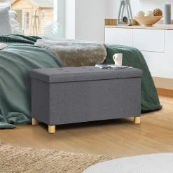 Banquette rangement tissu gris anthracite en lin*IDMarket Clearance