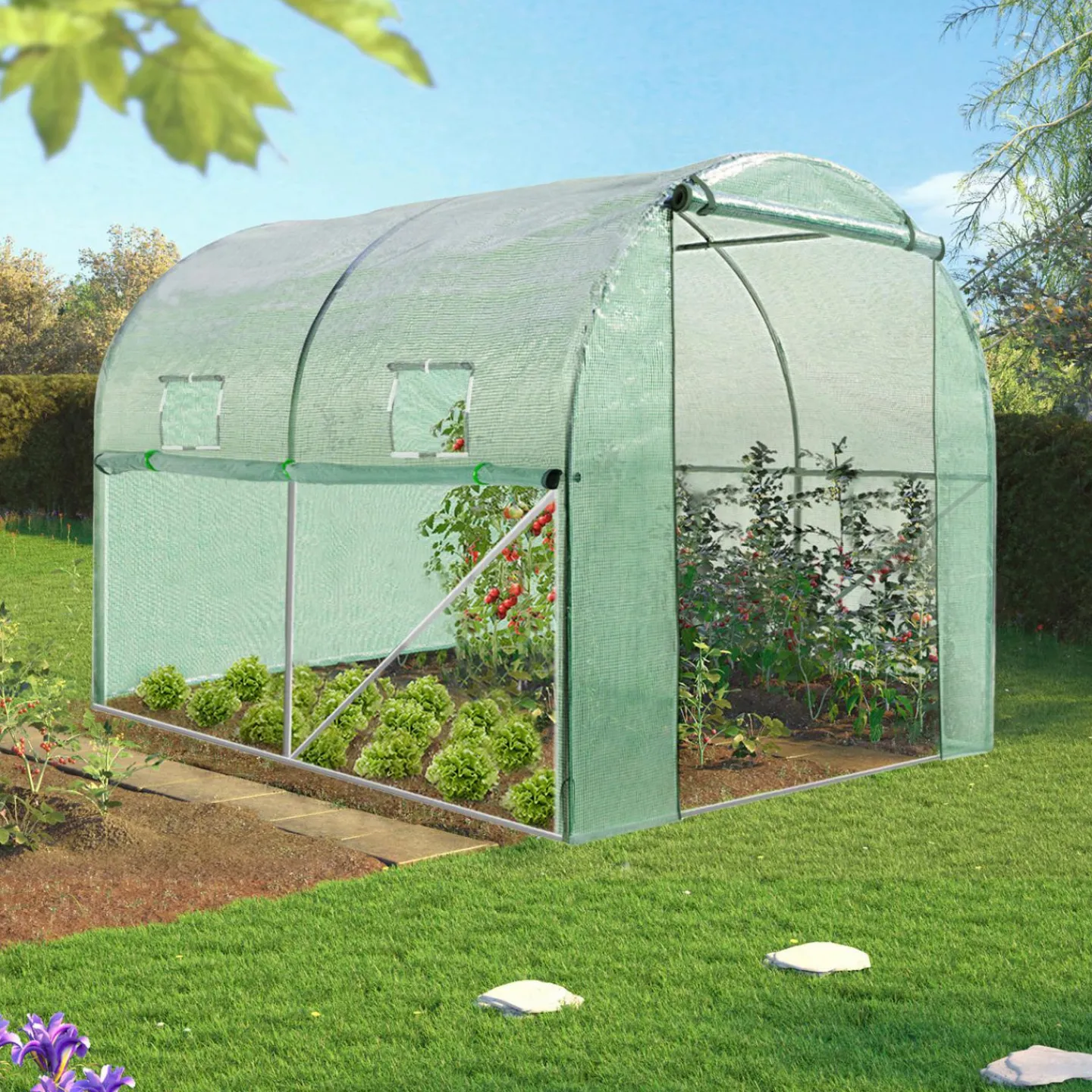 Bâche de rechange pour serre tunnel 6 m² verte ROMA*IDMarket New