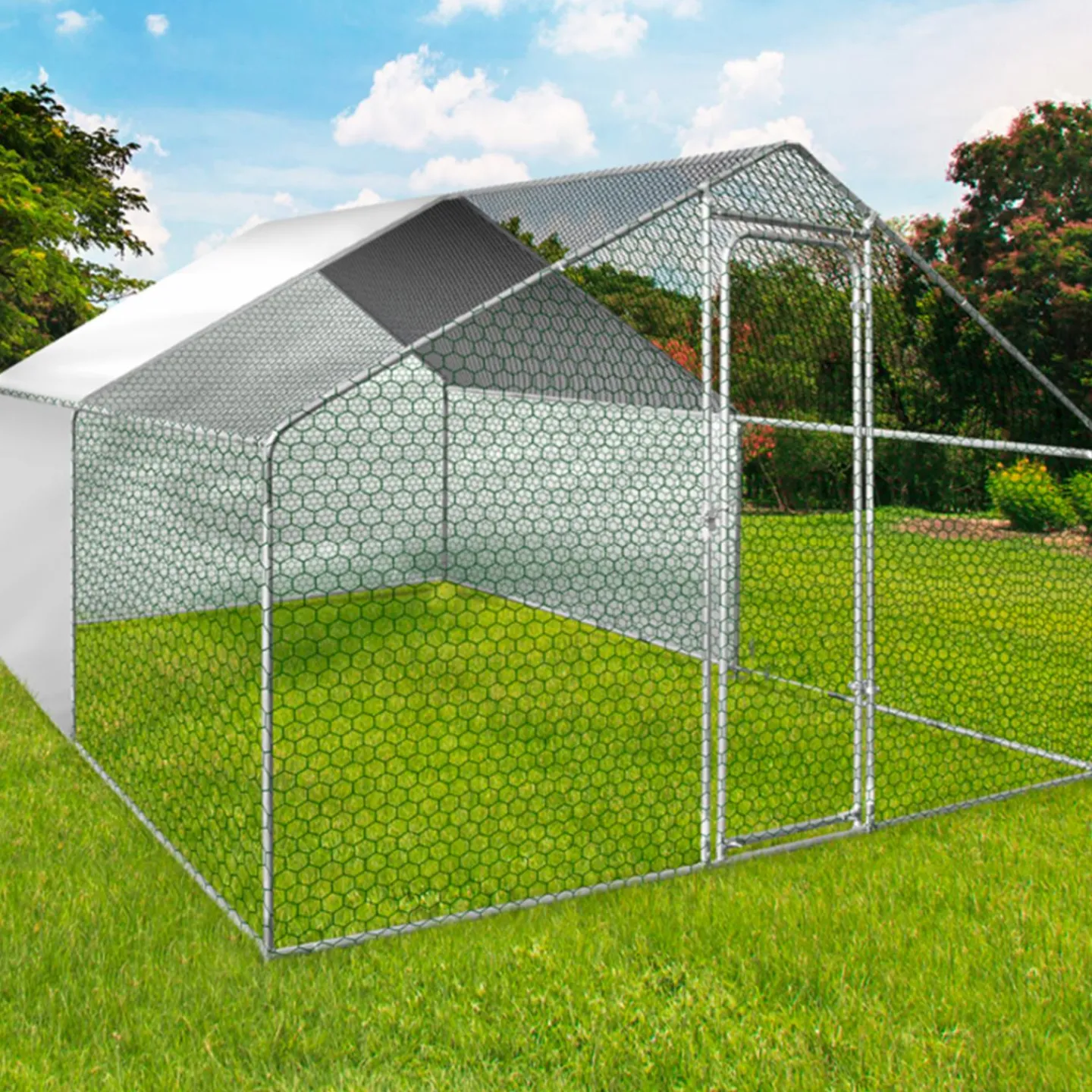 Bâches waterproof pour enclos poulaillers blanches 150 gr 1 arrière + 2 côtés*IDMarket Hot