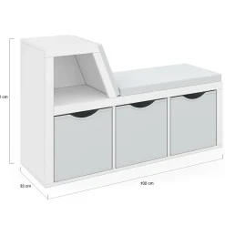 Bibliothèque banc blanche bacs en tissu*IDMarket Outlet