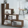 Bibliothèque escalier bois effet noyer 6 cases*IDMarket New
