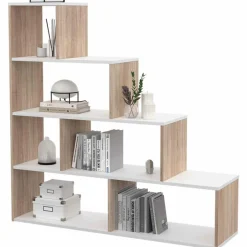 Bibliothèque escalier bois et blanc 6 cases*IDMarket Clearance