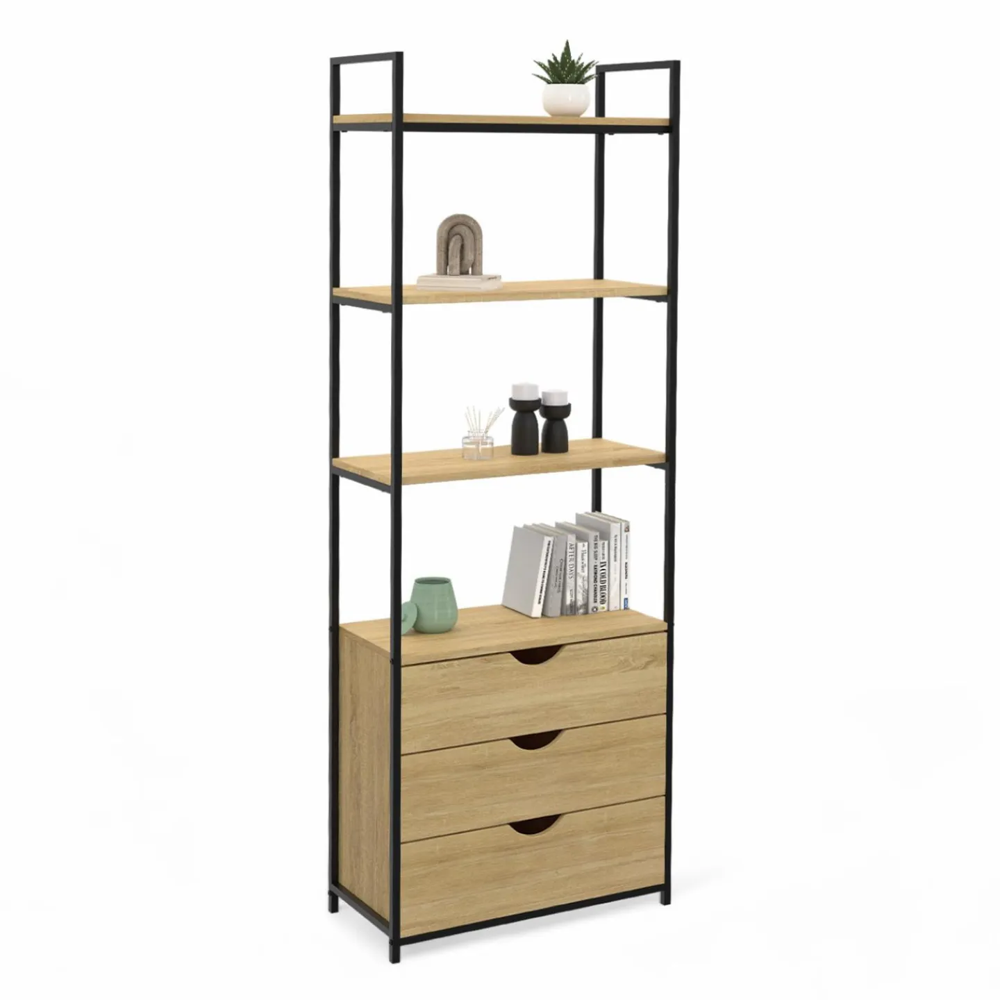 Bibliothèque industrielle 4 niveaux 3 tiroirs*IDMarket New