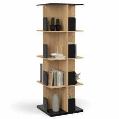 Bibliothèque rotative 4 niveaux noir et effet bois*IDMarket Sale