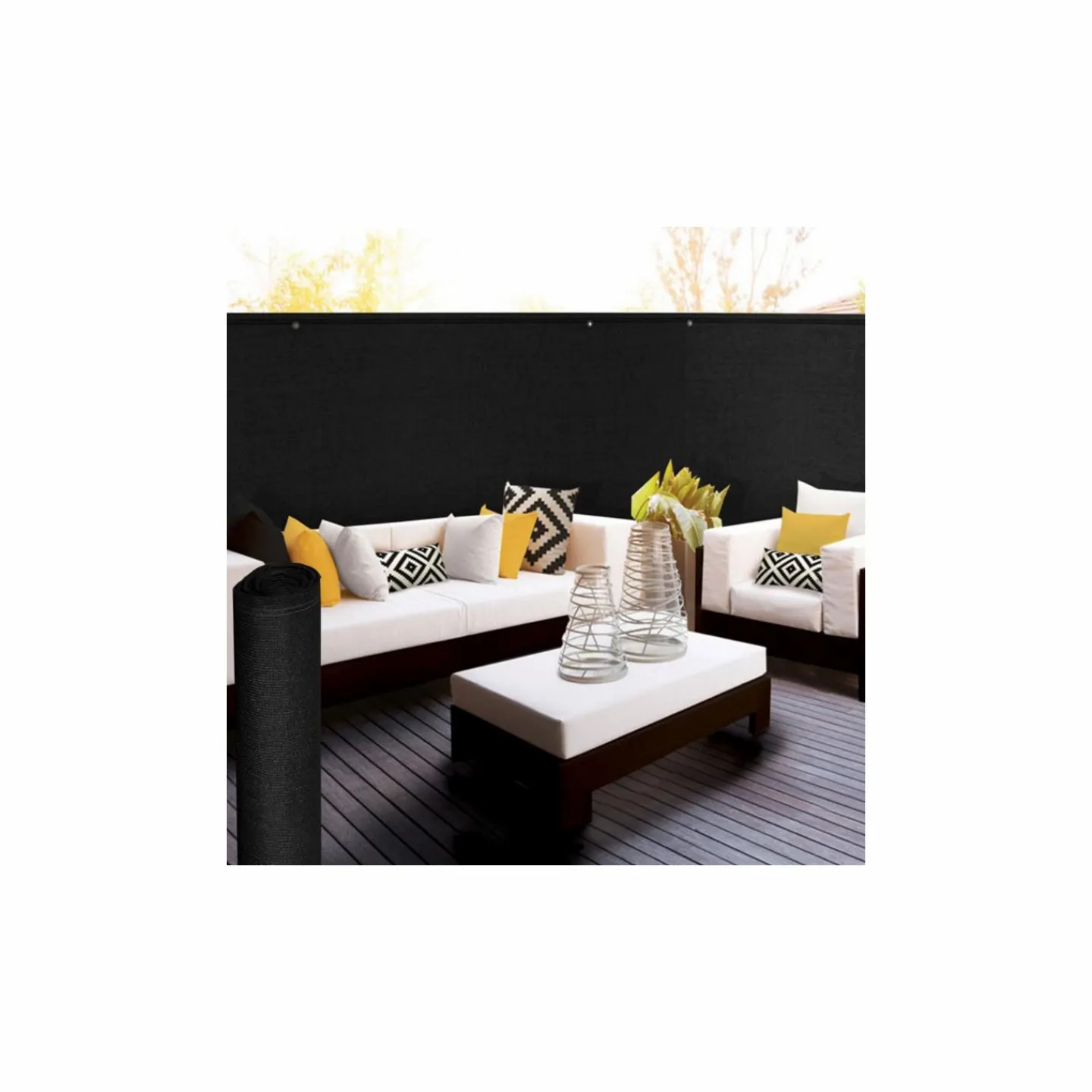 Brise vue 1,8 m x 10 m noir occultant 220 gr/m²*IDMarket Online