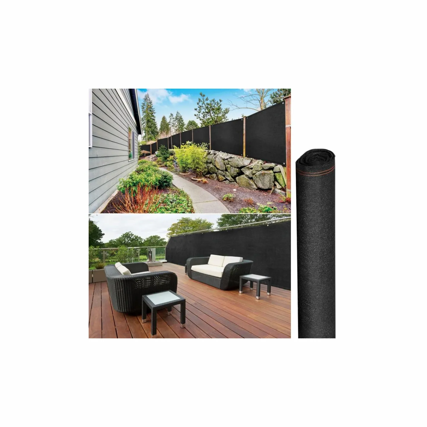 Brise vue 1,8 m x 10 m noir occultant 220 gr/m²*IDMarket Online