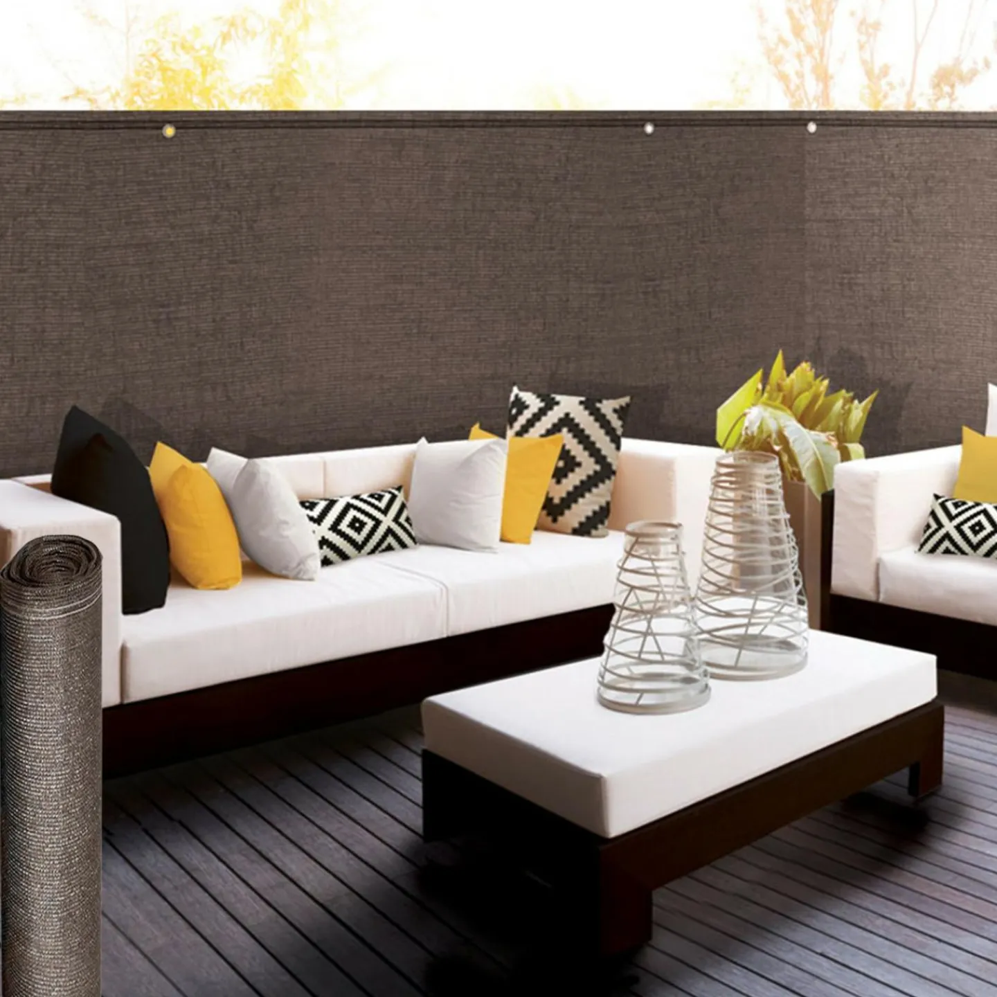 Brise vue 1,5 m x 10m taupe occultant 220 g m²*IDMarket