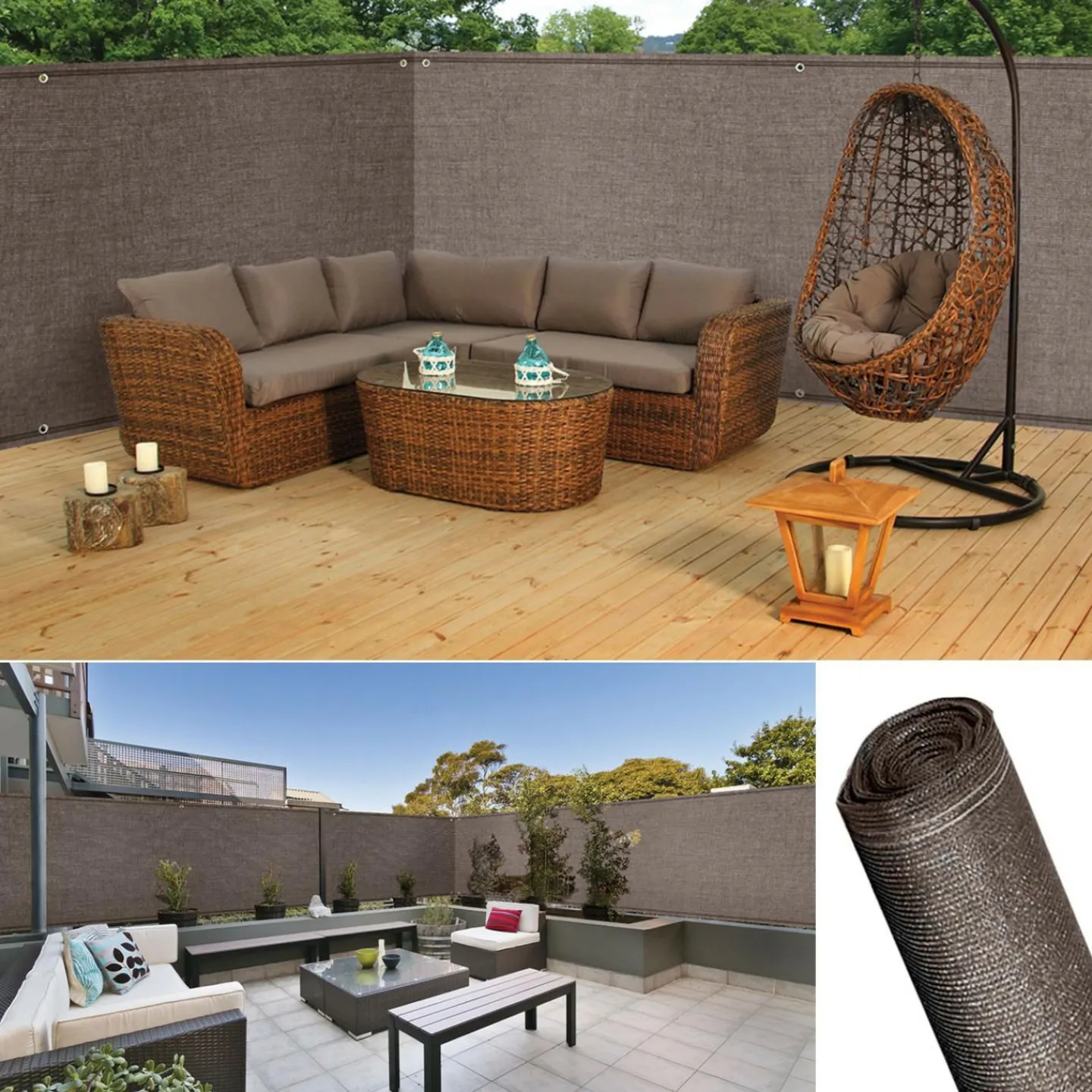 Brise vue 1,5 m x 10m taupe occultant 220 g m²*IDMarket