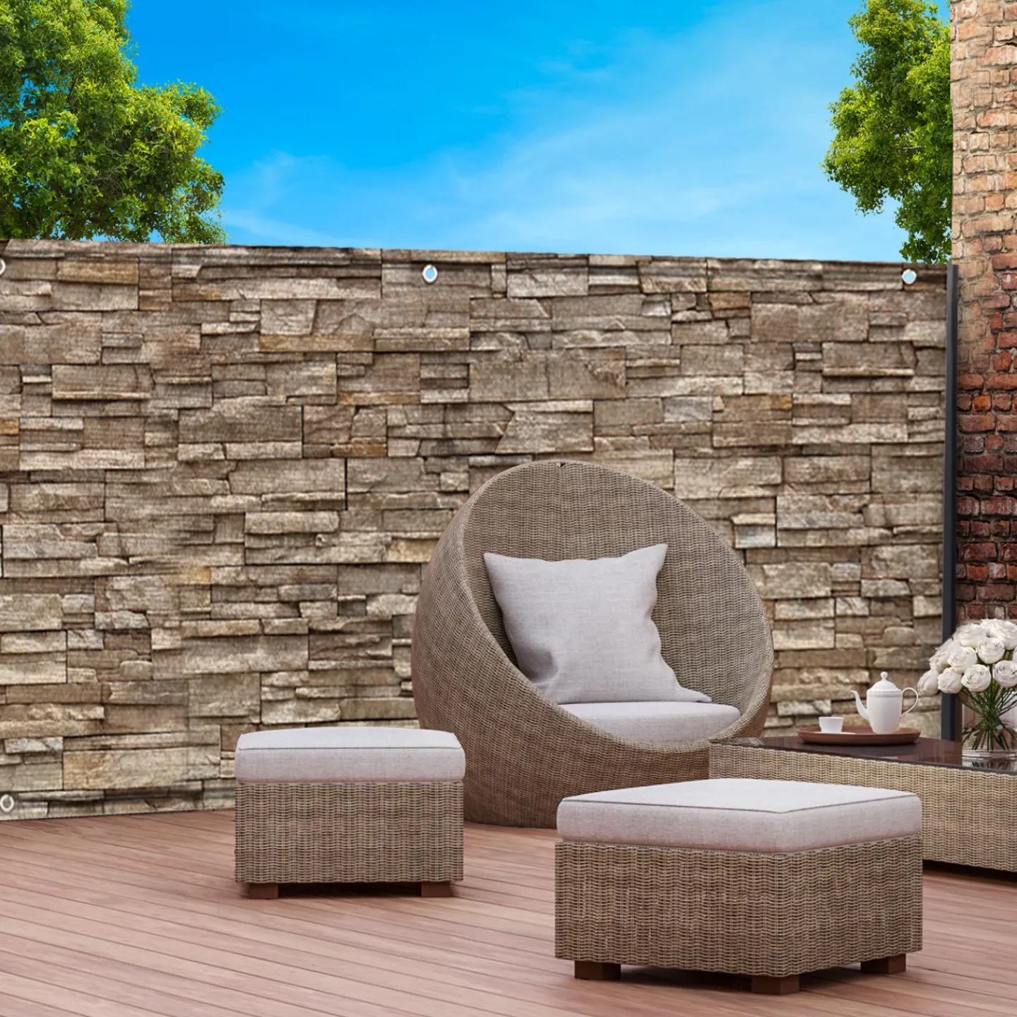 Brise vue imitation pierre 2 x 10m*IDMarket Sale