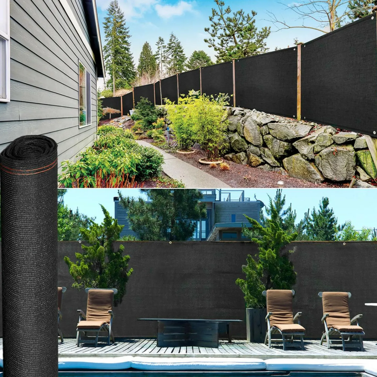 Brise vue 1,5m x 10m noir occultant 220g m²*IDMarket Outlet