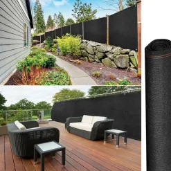 Brise vue 1,5m x 10m noir occultant 220g m²*IDMarket Outlet