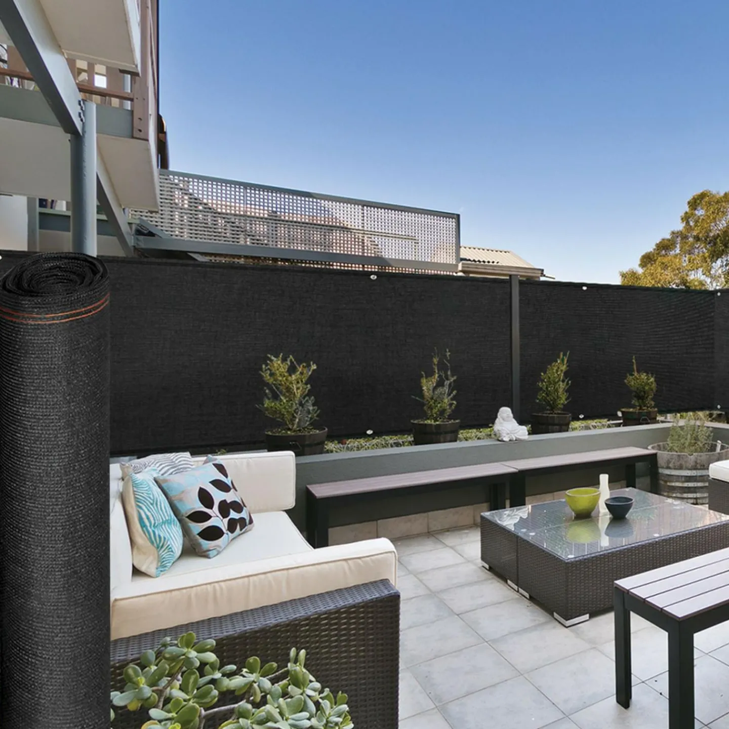 Brise vue 1,5m x 10m noir occultant 220g m²*IDMarket Outlet