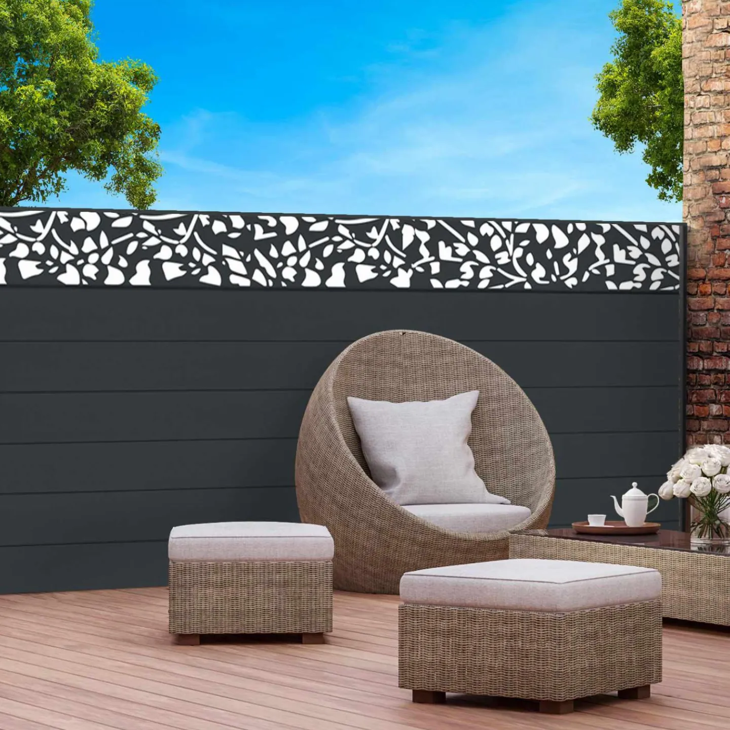 Brise vue occultant effet lames de clôture motifs FLOWER 1,5 x 10M 160 gr/m²*IDMarket Online