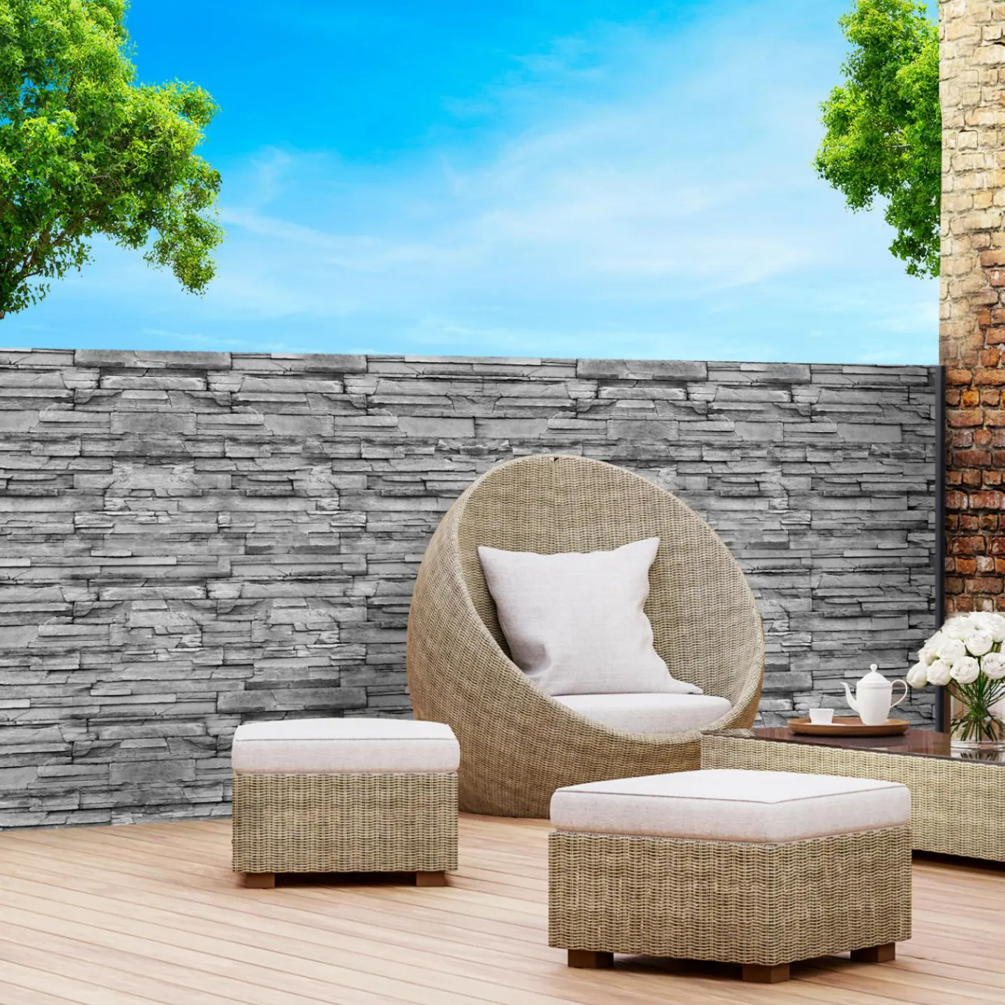 Brise vue occultant gris a motif de pierre 1,8 x 10 M*IDMarket Discount