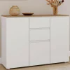 Buffet 100 cm 3 portes 2 tiroirs blanc et plateau bois*IDMarket Outlet