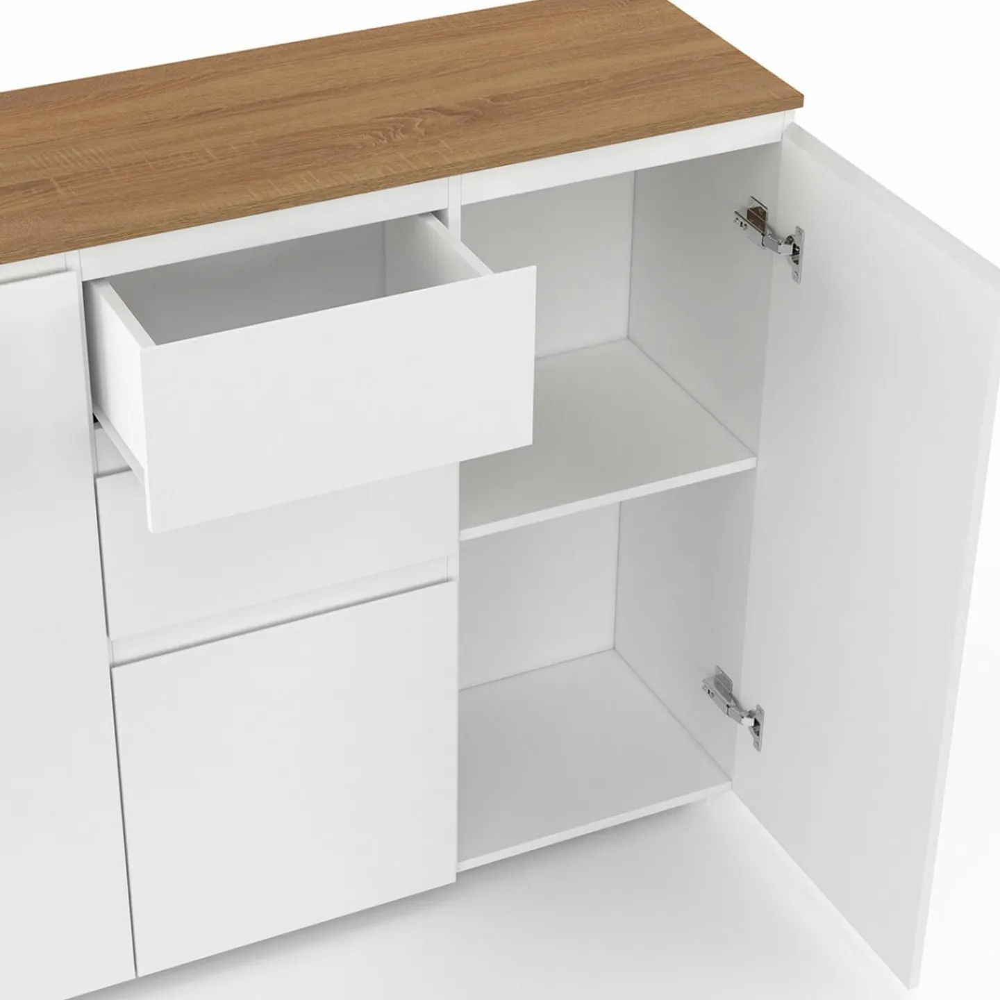 Buffet 100 cm 3 portes 2 tiroirs blanc et plateau bois*IDMarket Outlet