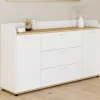 Buffet 140 cm 4 portes avec rebord blanc et plateau bois façon hêtre*IDMarket Outlet