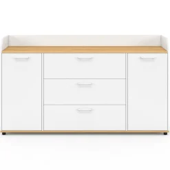 Buffet 140 cm 4 portes avec rebord blanc et plateau bois façon hêtre*IDMarket Outlet
