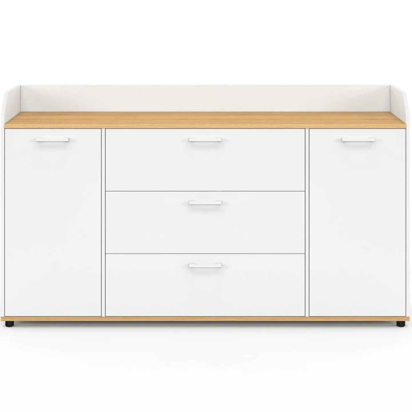 Buffet 140 cm 4 portes avec rebord blanc et plateau bois façon hêtre*IDMarket Outlet