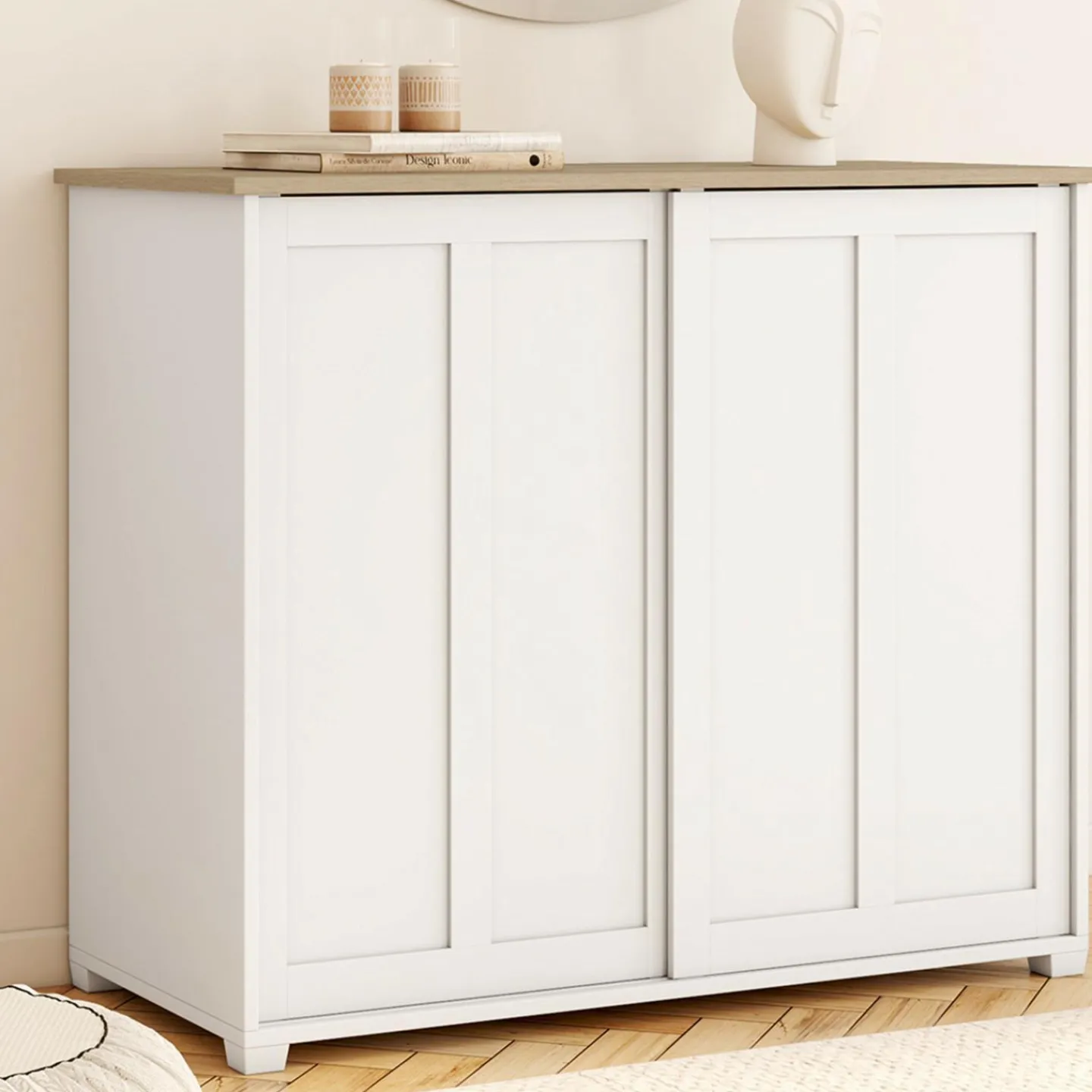 Buffet 100 cm 2 portes coulissantes blanc*IDMarket Hot