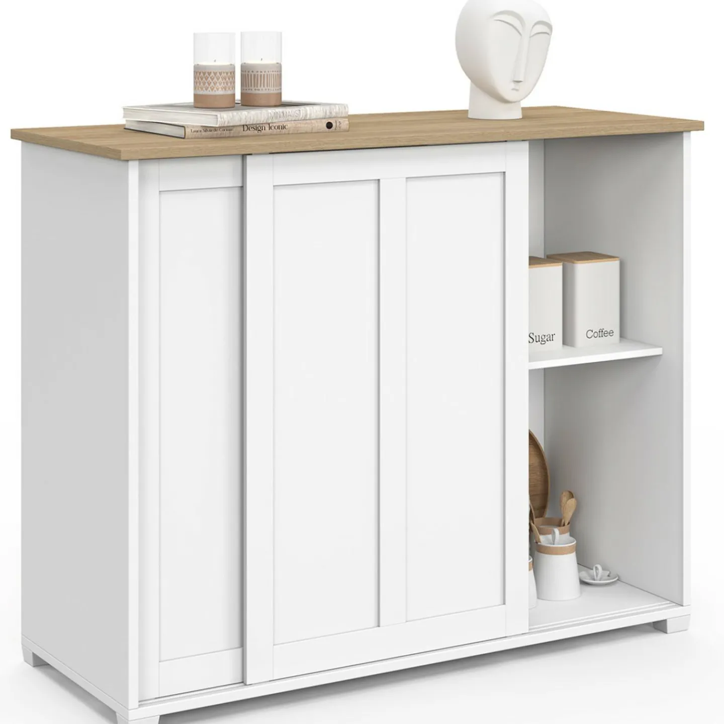 Buffet 100 cm 2 portes coulissantes blanc*IDMarket Hot