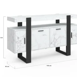 Buffet 140 cm 4 portes effet marbre blanc et noir*IDMarket Online