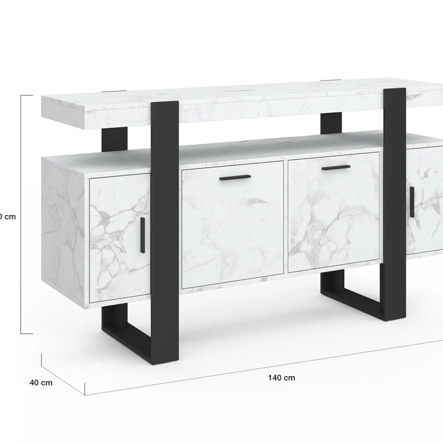 Buffet 140 cm 4 portes effet marbre blanc et noir*IDMarket Online