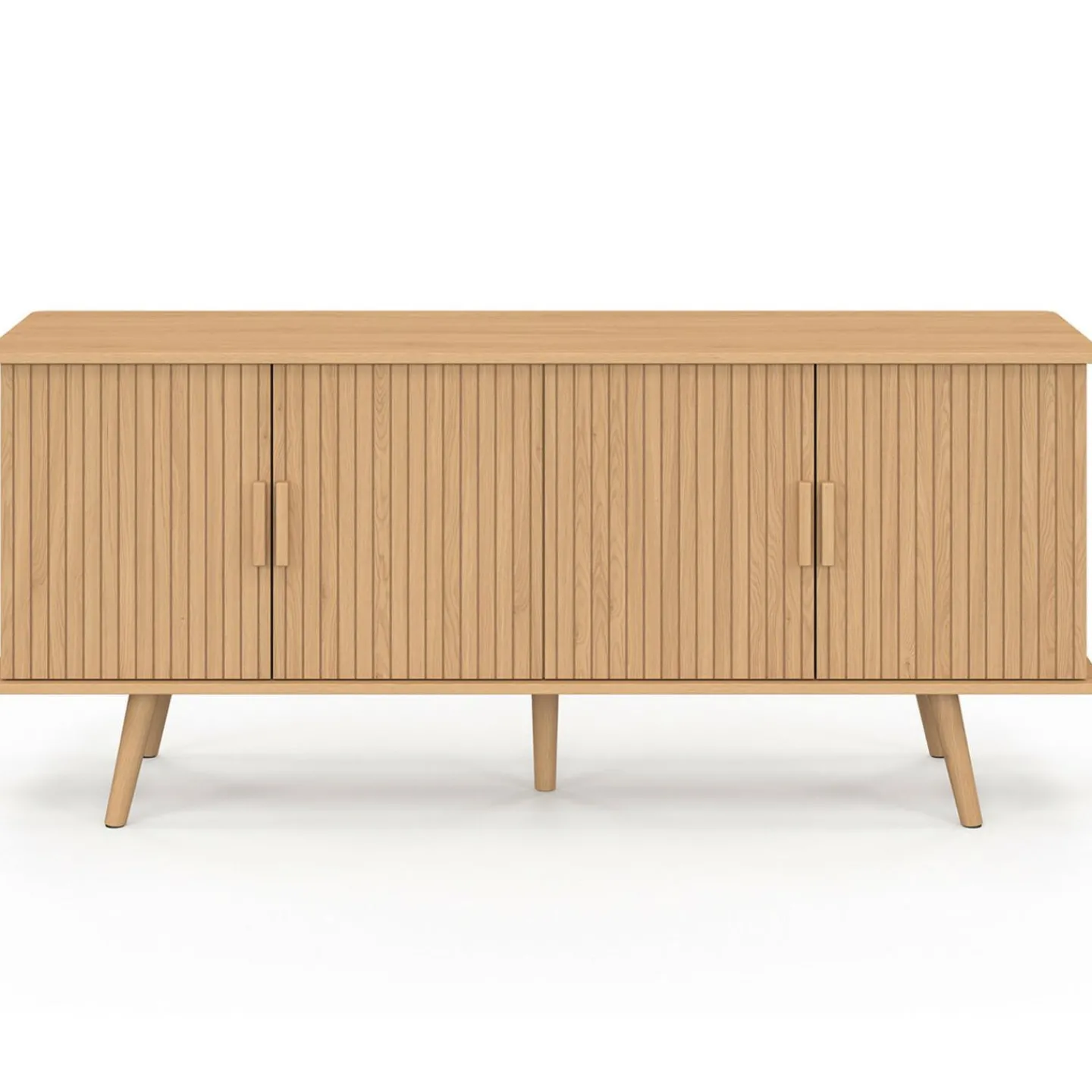 Buffet 140 cm 4 portes lattes tasseau bois coloris chêne design tendance*IDMarket Clearance