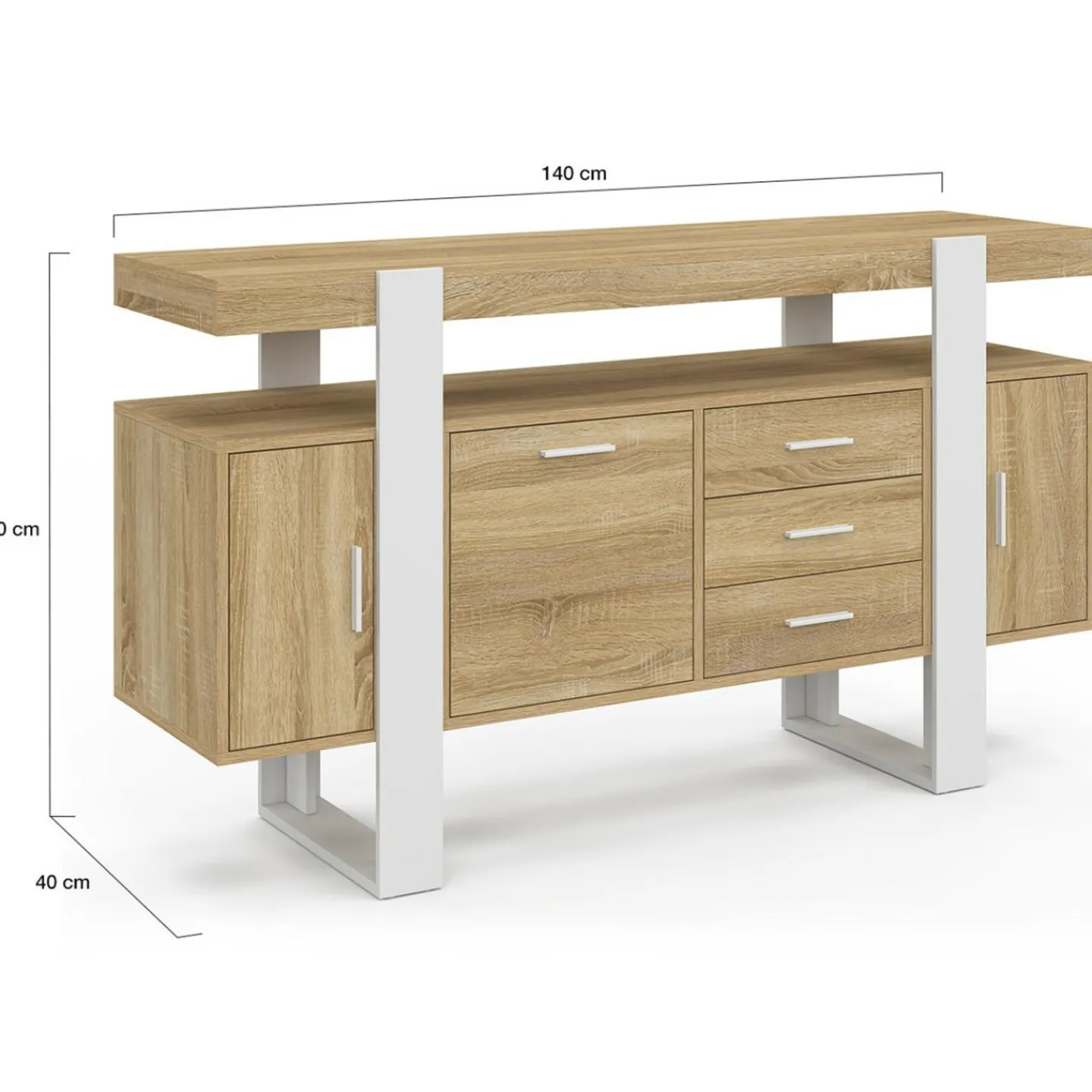 Buffet 140 cm bois et blanc*IDMarket Online