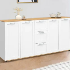 Buffet 180 cm XXL 4 portes avec 3 tiroirs bois et blanc*IDMarket Discount