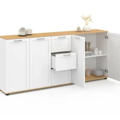 Buffet 180 cm XXL 4 portes avec 3 tiroirs bois et blanc*IDMarket Discount