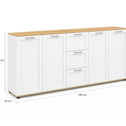 Buffet 180 cm XXL 4 portes avec 3 tiroirs bois et blanc*IDMarket Discount