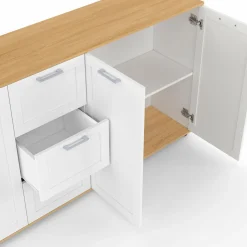 Buffet 180 cm XXL 4 portes avec 3 tiroirs bois et blanc*IDMarket Discount