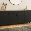 Buffet 180 cm XXL 4 portes et 1 tiroir bois et noir*IDMarket