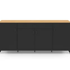 Buffet 180 cm XXL 4 portes et 1 tiroir bois et noir*IDMarket