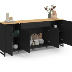 Buffet 180 cm XXL 4 portes et 1 tiroir bois et noir*IDMarket