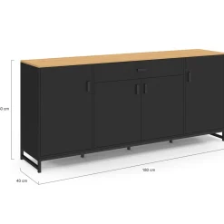 Buffet 180 cm XXL 4 portes et 1 tiroir bois et noir*IDMarket