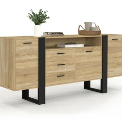 Buffet 180 cm XXL 3 portes et 3 tiroirs avec niche bois et noir*IDMarket Hot