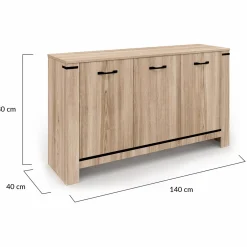 Buffet 3 portes 140 cm en bois clair*IDMarket New
