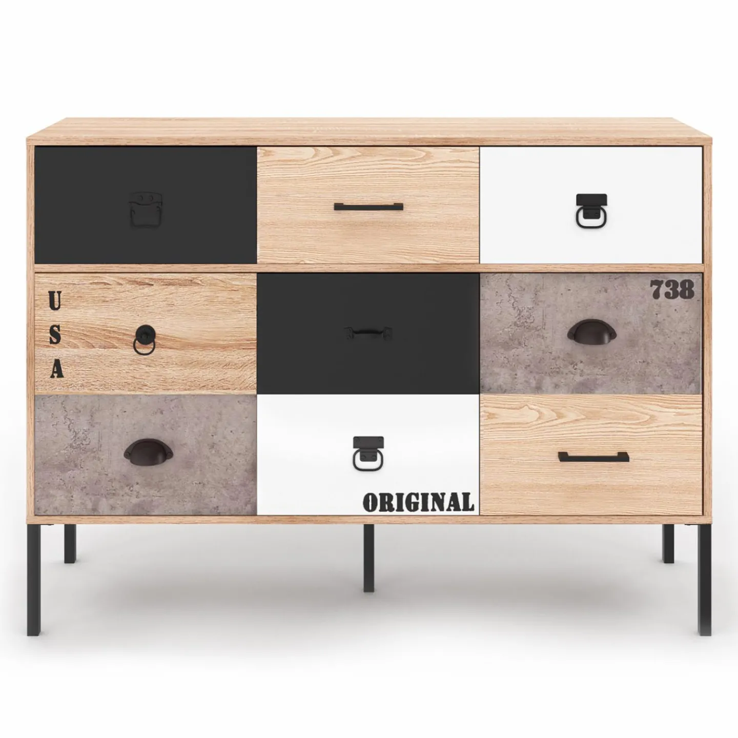 Buffet 3 portes 3 tiroirs design industriel dépareillé*IDMarket Hot