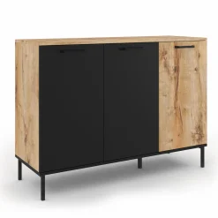 Buffet 3 portes industriel bois et métal noir*IDMarket Online