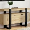 Buffet bas 140 cm bois imitation hêtre et noir 4 portes*IDMarket Hot