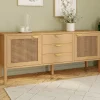 Buffet bas bois et cannage 140 cm avec 2 portes et 3 tiroirs*IDMarket Best