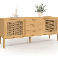 Buffet bas bois et cannage 140 cm avec 2 portes et 3 tiroirs*IDMarket Best